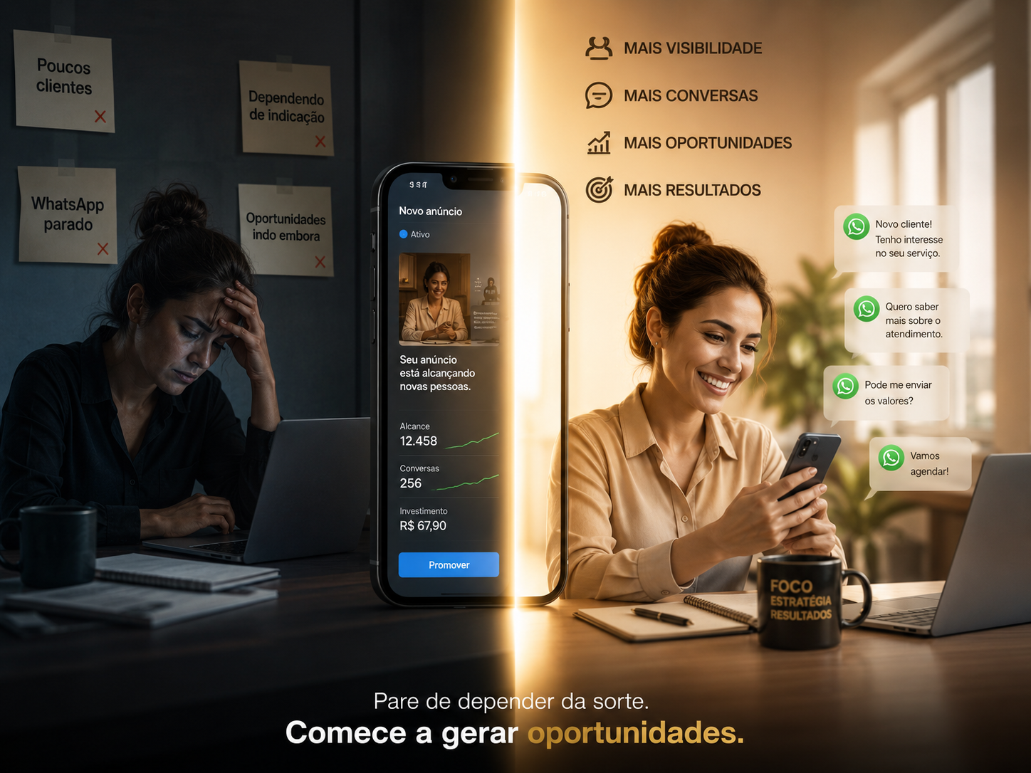 Comparação: negócio parado x concorrente recebendo clientes