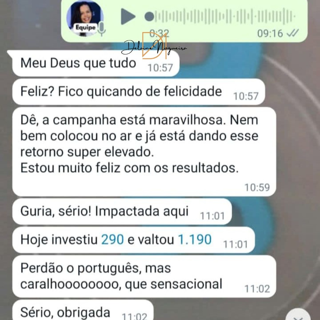 Print de conversa: aluna comemorando resultado da campanha